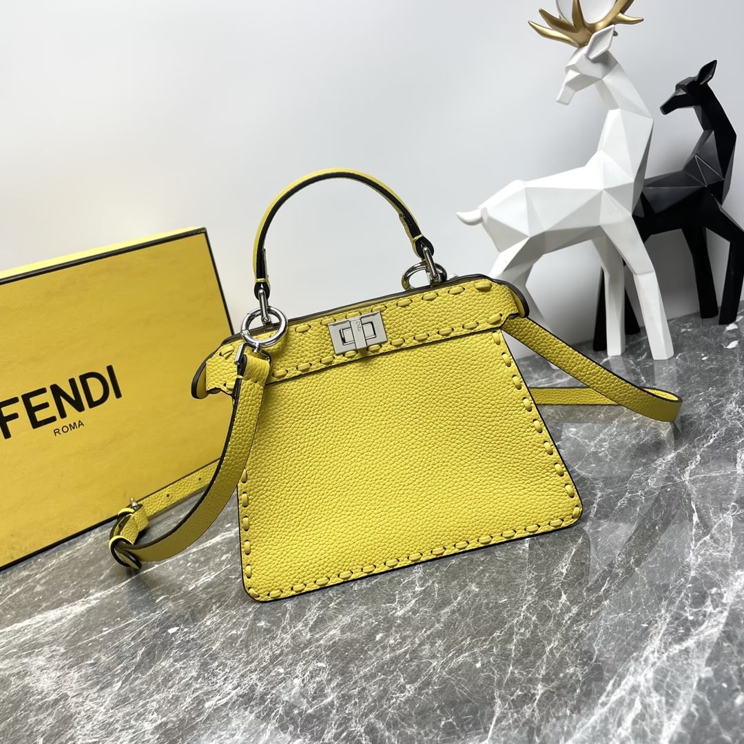 Fendi Peekaboo ISeeU Petite Yellow Selleria Bag with 306 Hand-sewn Stitches